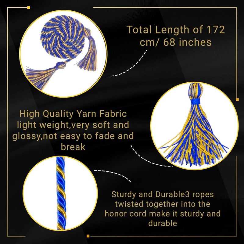 GRADFTY Double Blue and Gold Graduation Honor Cords for Graduation 2025, National Honors Society Royal Blue and Gold Cords - Image 2